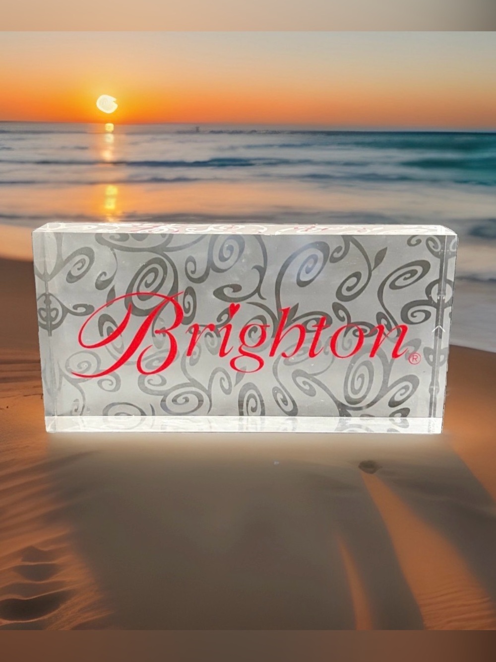 BRIGHTON Jewelry Lucite Display Sign Self Standing 9.25" By 4.75" By 1.5"
